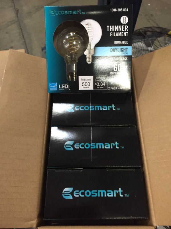 Photo 2 of EcoSmart
60-Watt Equivalent G16.5 Dimmable Fine Bendy Filament LED Vintage Edison Light Bulb Daylight 5000K (2-Pack)
4 PACK