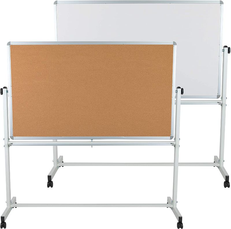 Photo 1 of Flash Furniture HERCULES Series 62.5"W x 62.25"H Reversible Mobile Cork Bulletin Board and White Board with Pen Tray ***INCOMPLETE SET BOX 2 OF 2 ONLY