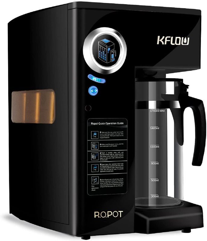 Photo 1 of ***PARTS ONLY*** KFLOW Reverse Osmosis System, Tankless Reverse Osmosis Water Filtration System, Countertop RO Water Filter with 4-Stage Filtration Tech, Filter Life Monitor, Zero Installation (KFL-ROPOT-180-BLACK) **POWERS ON