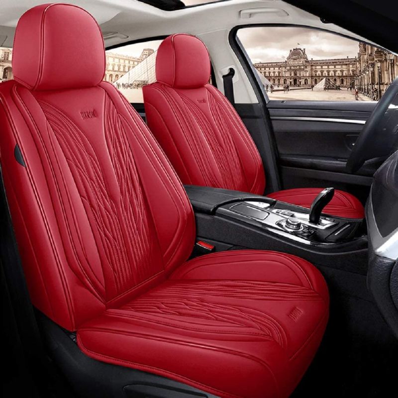 Photo 1 of Angel Wings Car Seat Covers Luxury PU Leather Universal Auto Front & Rear Seat Protector Fit Sedan SUV 5 Seats Full Set Universal Fit (Red)