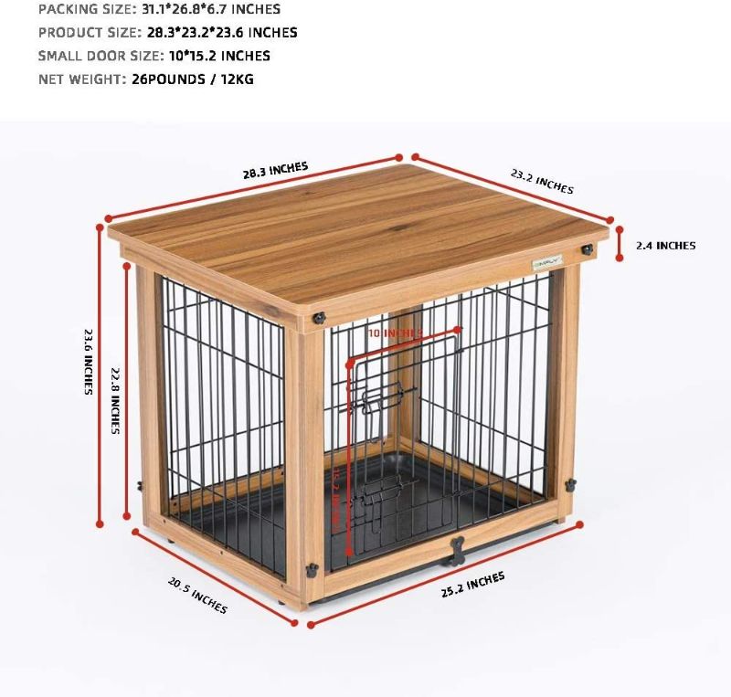 Photo 1 of Simply + Wood & Wire Dog Crate with Slide Tray and Detachable Top Cover Indoor Pet Crate Side Table,Chew-Proof
