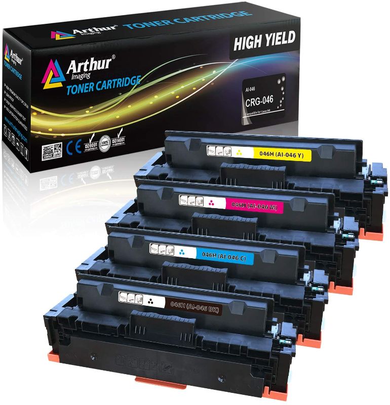 Photo 1 of Arthur Imaging Compatible Toner Cartridge Replacement for Canon 046 046H for Color ImageCLASS MF735Cdw LBP654Cdw MF731Cdw MF733Cdw Laser Printer (Black Cyan Magenta Yellow, 4-pk)
