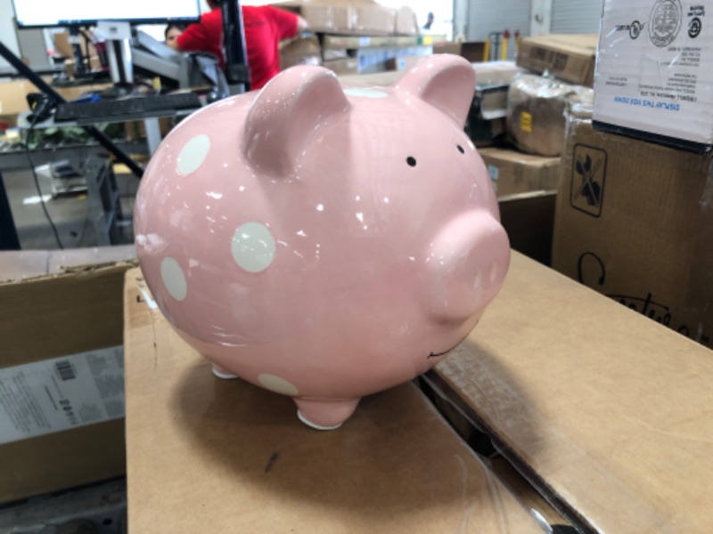 Photo 2 of Pearhead Ceramic Piggy Bank, Baby Girl Nursery Décor, Money Bank, Baby Keepsake, Pink Polka Dot
