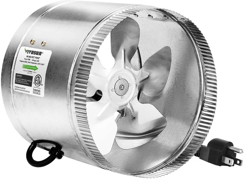 Photo 1 of VIVOSUN 8 Inch Inline Duct Fan 420 CFM, HVAC Exhaust Ventilation Fan with Low Noise for Basements, Bathrooms, Kitchens and Attics, Silver
