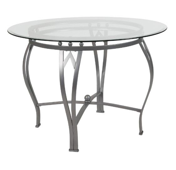 Photo 1 of **TABLE TOP ONLY** Flash Furniture XU-TBG-22-GG 48" Round Syracuse Dining Table w/ Glass Top - 29 1/2"H, Metal Frame, Silver
