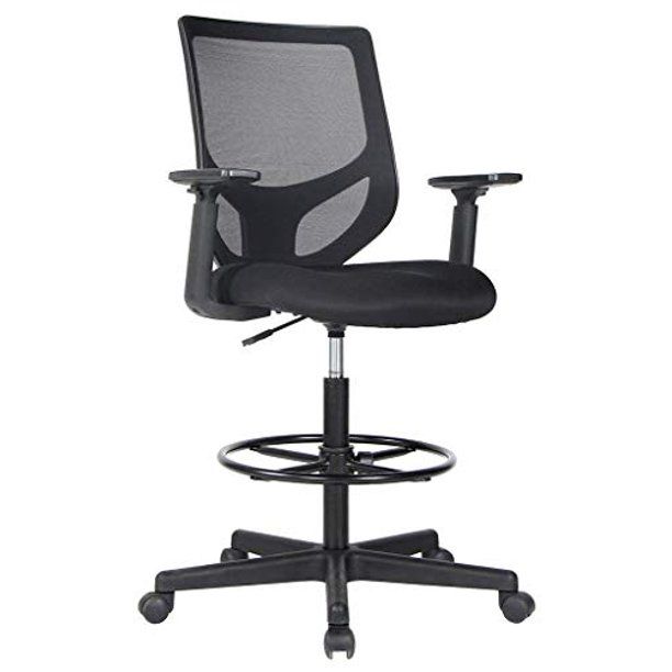 Photo 1 of Office Star Deluxe Mesh Back Drafting Chair with 18.5" Diameter Adjustable Footring, Black Fabric Seat
