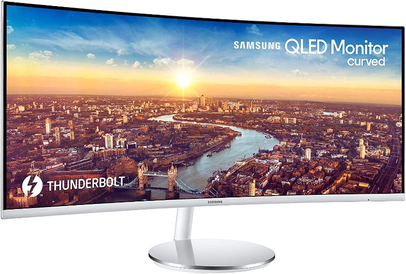 Photo 1 of SAMSUNG J791 Series 34-Inch Ultrawide QHD (3440x1440) Computer Monitor, 100Hz, Thunderbolt 3 Daisy Chain, QLED, HDMI, USB Hub, Height Adjustable Stand (LC34J791WTNXZA), White
