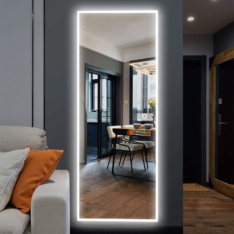 Photo 1 of NeuType 65"x22" LED Mirror Full Length Dressing Mirror Large Rectangle Bedroom Bathroom Living Room Mirrors with Touch Button and Plug, Dimmable Lighting, Stepless Dimming, Burst-proof Glass, Anti-fog
