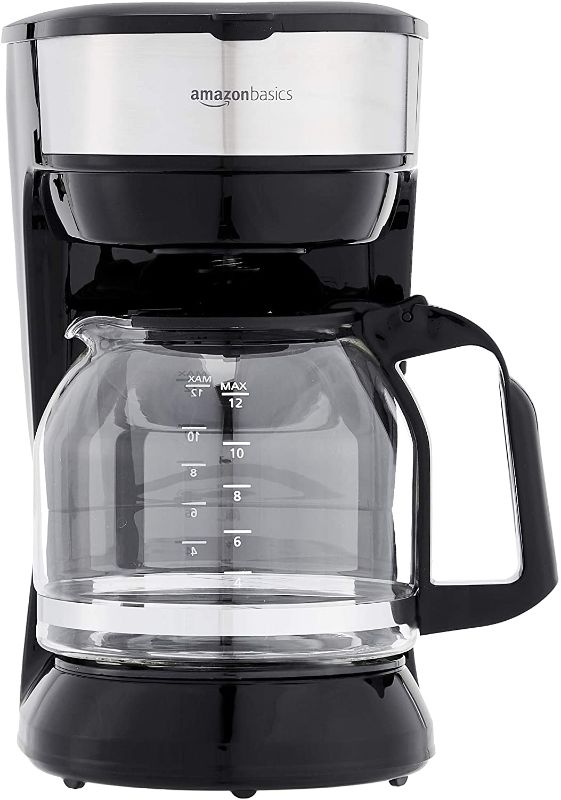 Photo 1 of Amazon Basics 12-Cup Coffee Maker with Reusable Filter, Black and Stainless Steel
