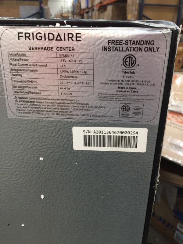 Photo 3 of **parts only ** Frigidaire EFMIS155 Beverage Center126 Cans Full Stainless Steel 126CAN Stainless