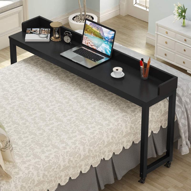 Photo 1 of TRIBESIGNS OVERBED TABLE WITH WHEELS, UNADJUSTABLE QUEEN SIZE MOBILE DESK WITH HEAVY-DUTY METAL LEGS, HEIGHT CAN'T ADJUST (BLACK)
