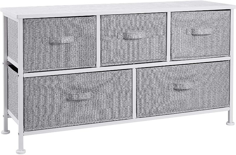 Photo 1 of Amazon Basics Extra Wide Fabric 5-Drawer Storage Organizer Unit for Closet, White
