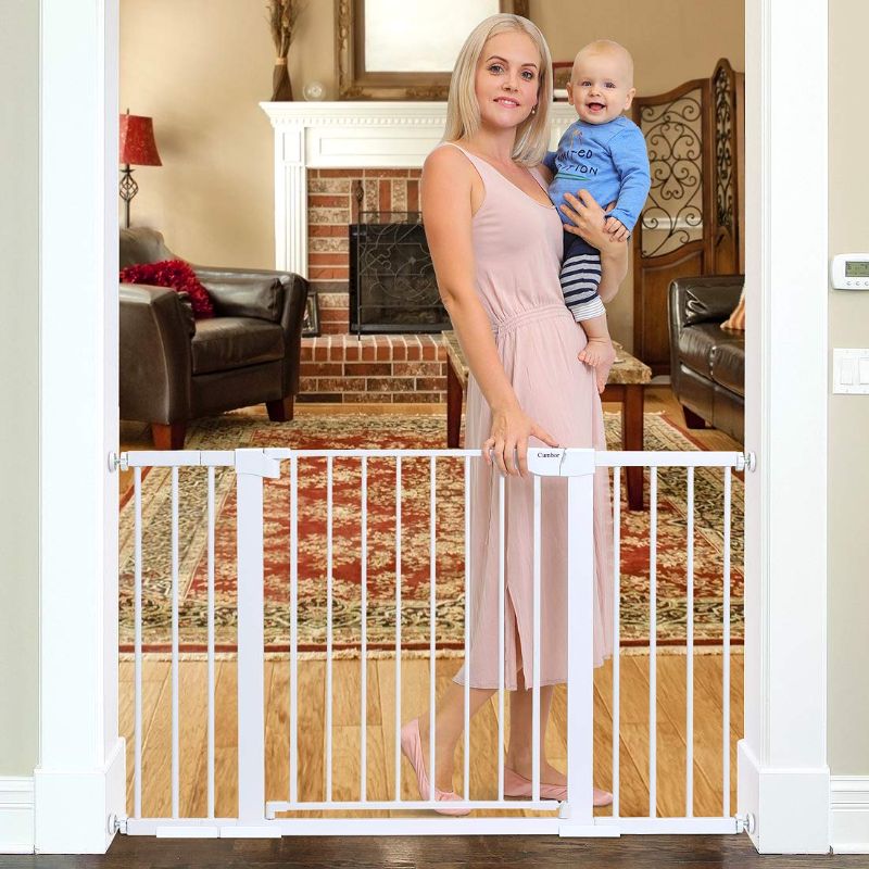 Photo 1 of Cumbor 51.6" Baby Gates Extra Wide for Stairs and Doorways, Durable Safety Dog Gate for The House, Easy Walk Thru Auto Close Baby Child Gates, Includes 2.75", 5.5" and 11" Extension, Mounting, 
