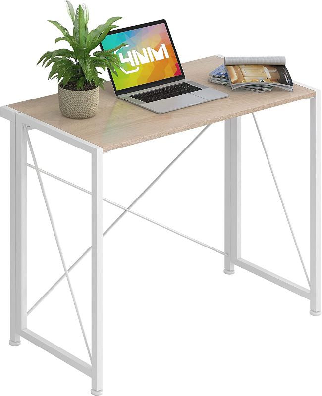 Photo 1 of 4NM 35.4" Small Desk No-Assembly Folding Computer PC Desk Home Office Desk Laptop Study Writing Table - Natural and White
