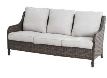 Photo 1 of  Wicker Outdoor Patio Sofa with CushionGuard Biscuit light grey Cushions
