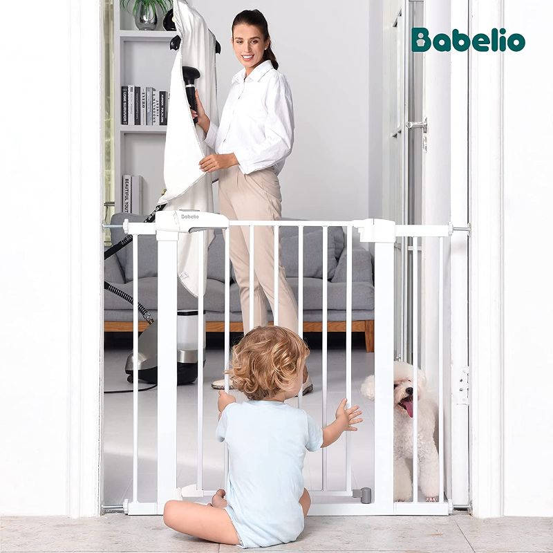 Photo 1 of Babelio Baby Gate for Doorways and Stairs, 26-40 inches Dog/Puppy Gate, Easy Install, Pressure Mounted, No Drilling, fits for Narrow and Wide Doorways, Safety Gate w/Door for Child and Pets
