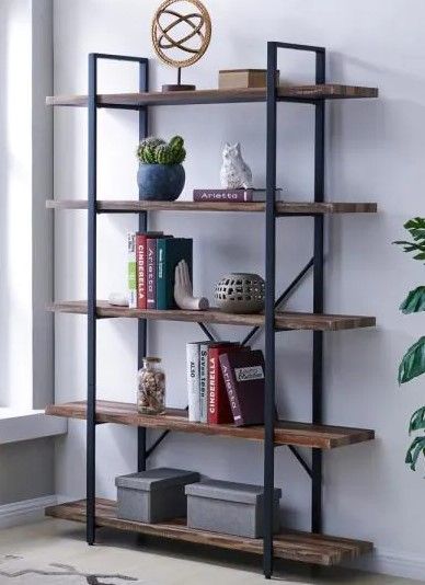 Photo 1 of 70 in. Brown MDF Top 5-layers Standard Bookcase Industrial Display and Storage Shelf
