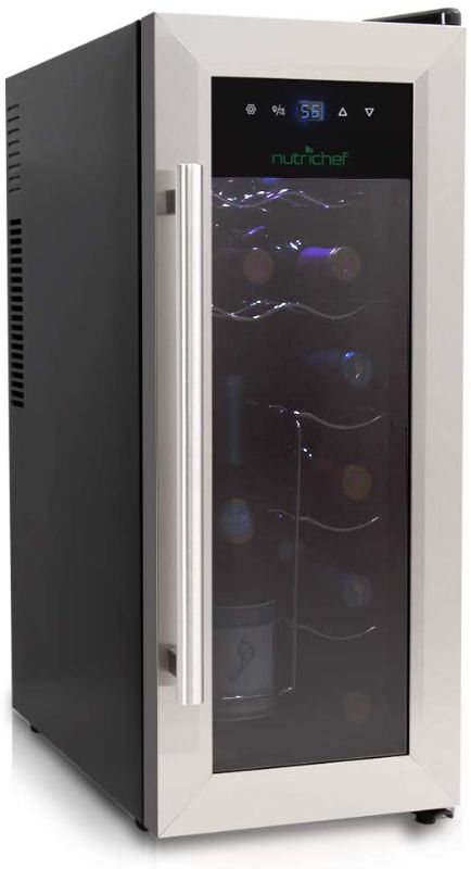 Photo 1 of 12 Bottle Wine Cooler Refrigerator - White Red Wine Fridge Chiller Countertop Wine Cooler - Freestanding Compact Mini Wine Fridge 12 Bottle w/Digital Control, Stainless Steel Door  *DAMAGED*
FOR REPAIR OR PARTS
