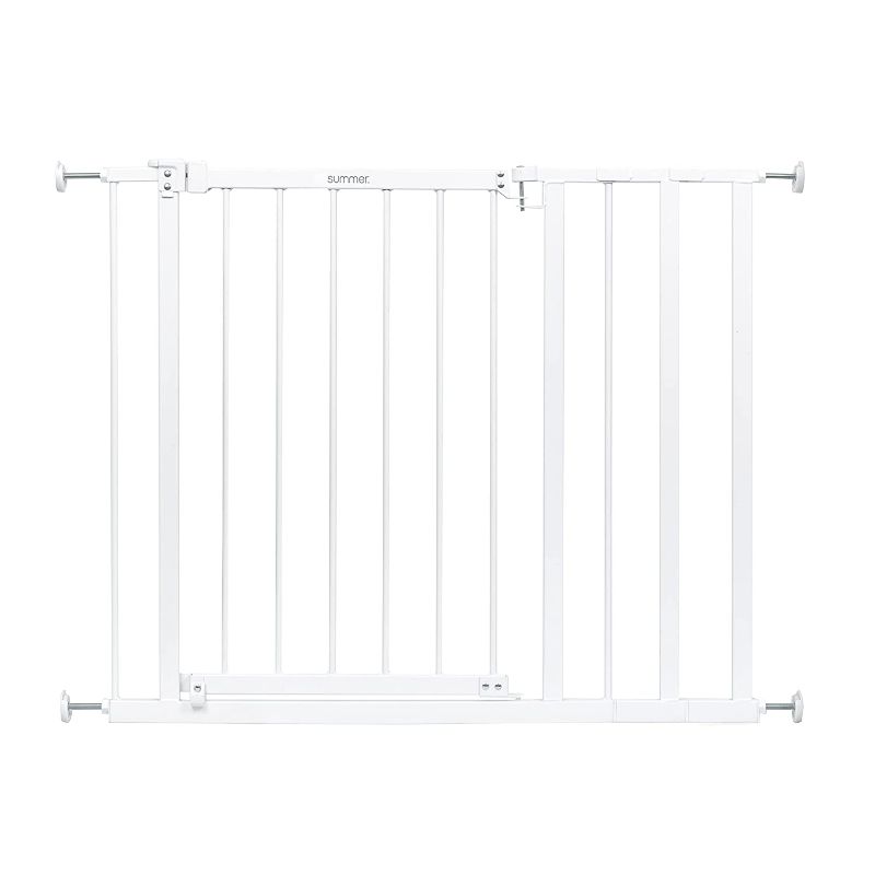 Photo 1 of Cumbor 46” Auto Close Safety Baby Gate, Extra Tall and Wide Child Gate, Easy Walk Thru Durability Dog Gate for The House, Stairs, Doorways. Includes 4 Wall Cups, 2.75-Inch and 8.25-Inch Extension
