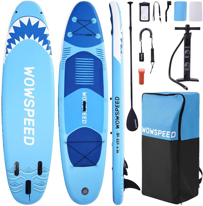 Photo 1 of wowspeed Inflatable Stand Up Paddle Board, 10.5'×33''×6'' Paddle Board Surfboard, Paddleboard Inflatable Kayak, 320kg Capacity Inflatable SUP Paddleboards Kit with Paddle/Pump/Bag for Youth
