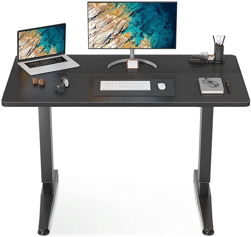 Photo 2 of ODK Height Adjustable Standing Desk, 48" x 24" Pneumatic Airlift Power Free Sit Stand Desk for Home Office, Mobile Versatile Sturdy Computer Desk, Instant Adjustment, Black
