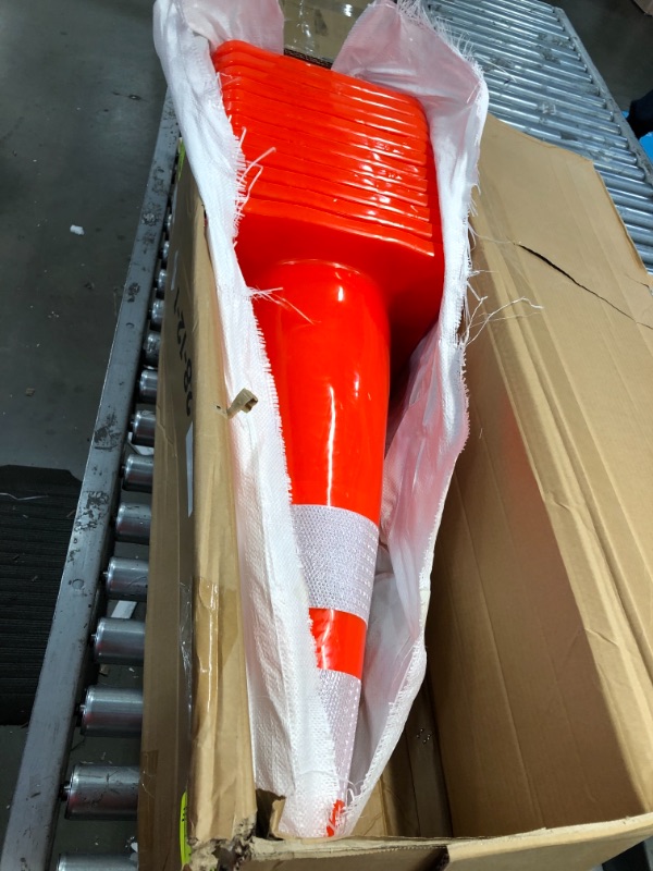 Photo 4 of [ 12 Pack ] 28" Traffic Cones PVC Safety Road Parking Cones Weighted Hazard Cones Construction Cones for Traffic Fluorescent Orange w/4" w/6" Reflective Strips Collar (12)
