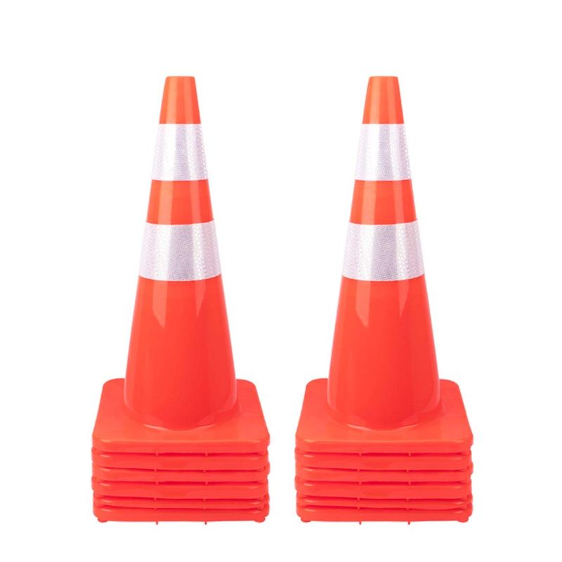 Photo 1 of [ 12 Pack ] 28" Traffic Cones PVC Safety Road Parking Cones Weighted Hazard Cones Construction Cones for Traffic Fluorescent Orange w/4" w/6" Reflective Strips Collar (12)
