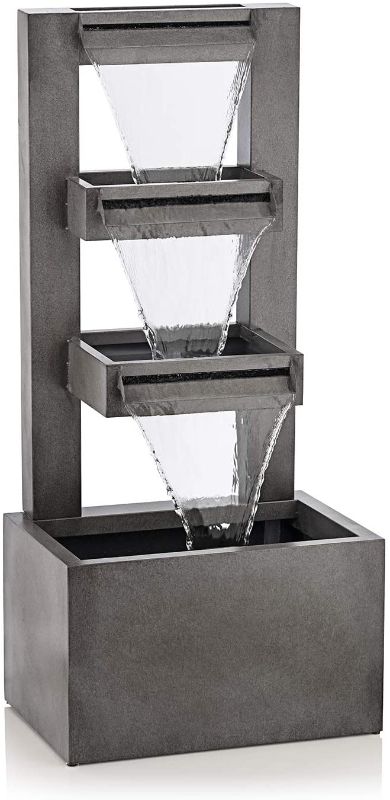 Photo 1 of Alpine Corporation 43" Tall Outdoor Multi-Tier Modern Industrial Metal Fountain", Grey
