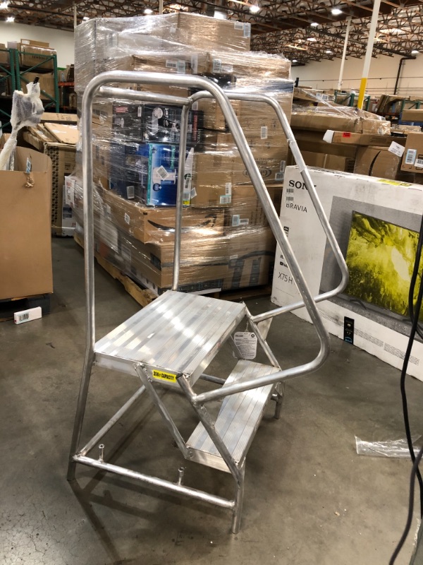 Photo 3 of 2-Step Rolling Ladder, Ribbed Step Tread, 52 in Overall Height, 350 lb Load Capacity
**MISSING WHEELS**