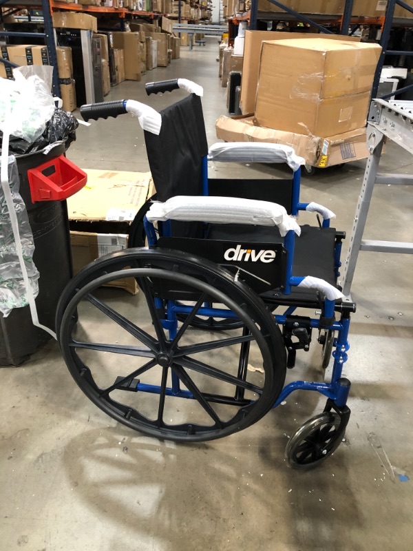 Photo 1 of Drive Medical Blue Streak Wheelchair with Flip Back Desk Arms, Elevating Leg Rests, 18 inch Seat