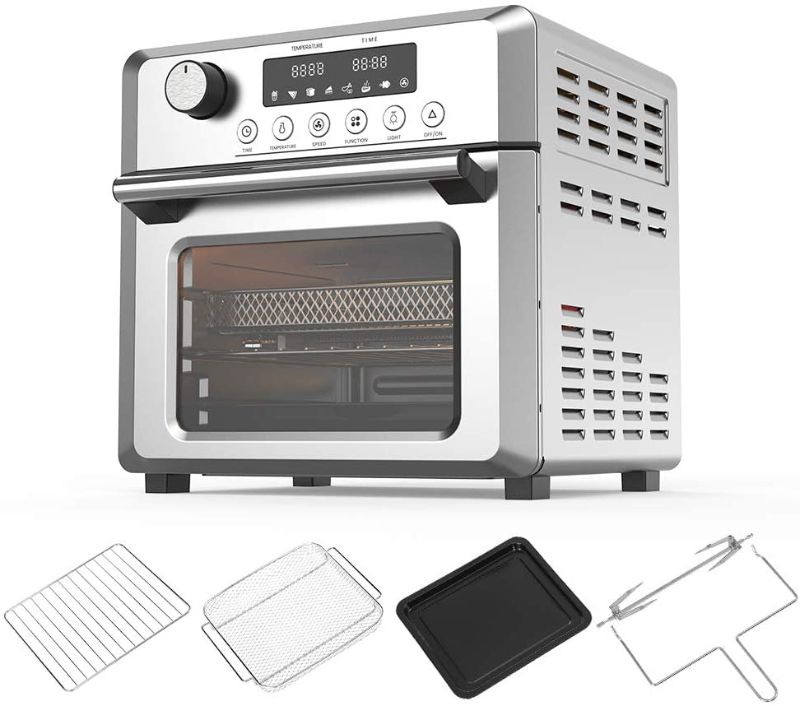 Photo 1 of Air Fryer Oven Toaster Oven - 7 in 1 Combo, Convection Roaster with Rotisserie & Dehydrator, 19 QT 1500W for Large Family, Original Recipe and Accessories Included, FDA Stainless Steel. (Silver 19QT 1500W)
