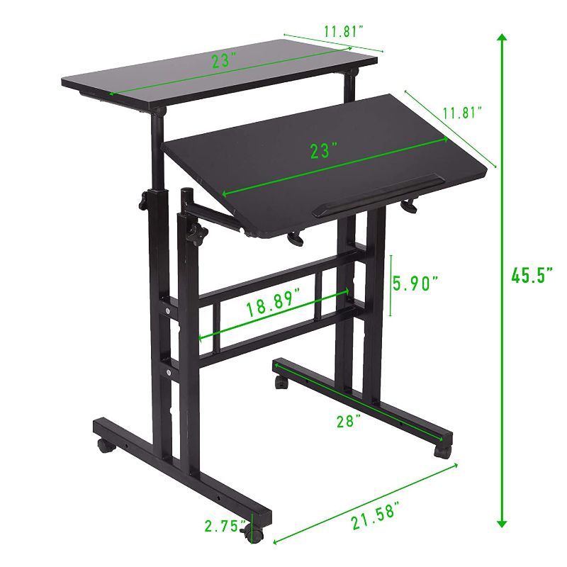 Photo 1 of *SEE last picture for damage*
*MISSING hardware* 
Mind Reader Mobile Sitting Standing Desk Rolling Reversible Home Office Laptop Workstation with Side Storage, Locking Wheels, Large, Black
