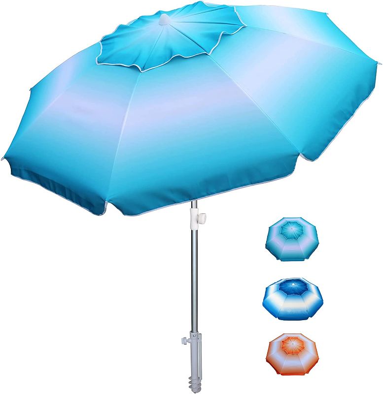 Photo 1 of AMMSUN 6.5 ft Beach Umbrella with Sand Anchor, Portable Beach Umbrella for Sand Heavy Duty Wind, UV 50+ Sun Protection Umbrella for Beach Patio Garden...
