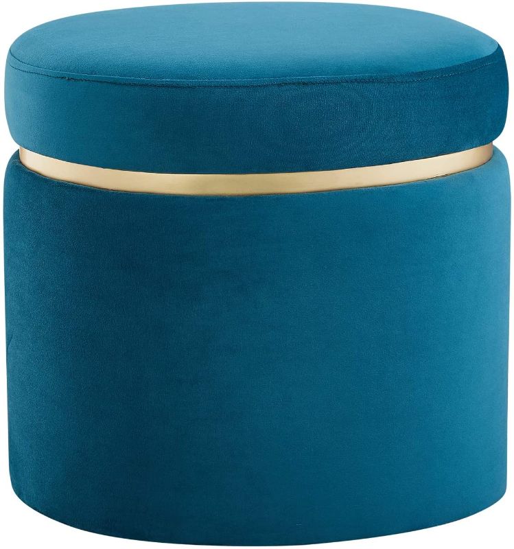 Photo 1 of Amazon Brand – Rivet Asher Oval Upholstered Storage Ottoman, 18"W, Teal Velvet