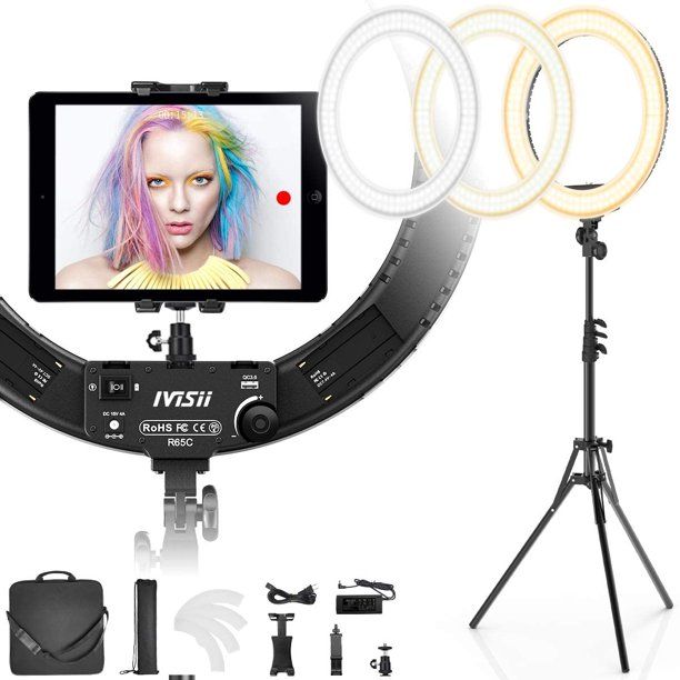 Photo 1 of IVISII 19 inch Ring Light with Stand and ipad & Phone Holder,60W Bi-Color or for Live Stream/Makeup/YouTube Video/TikTok/Zoom/Photography
