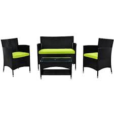 Photo 1 of 5-Piece Wicker Outdoor Patio Furniture Garden Conversation Sofa Set with Green Cushions