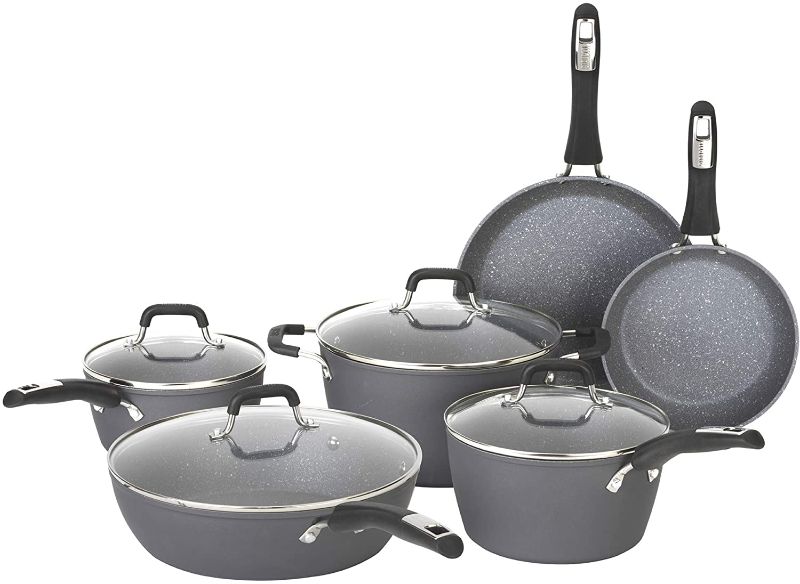 Photo 1 of **ACTUAL COOKWARE SET IS DIFFERENT FROM STOCK PHOTO**
 Textured Nonstick 9-Piece Oven-Safe Cookware Set, Gray Impact

MISSING COMPONENTS 
