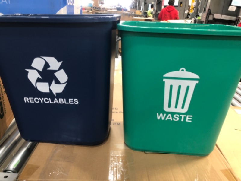 Photo 1 of Acrimet Wastebasket Bin for Recycling and Waste 27QT (Plastic) (Green and Blue) (Set of 2)
