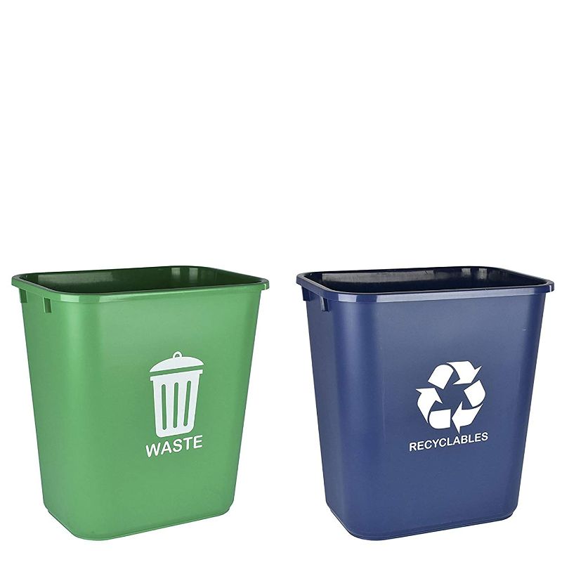 Photo 1 of Acrimet Wastebasket Bin for Recycling and Waste 27QT (Plastic) (Green and Blue) (Set of 2)
