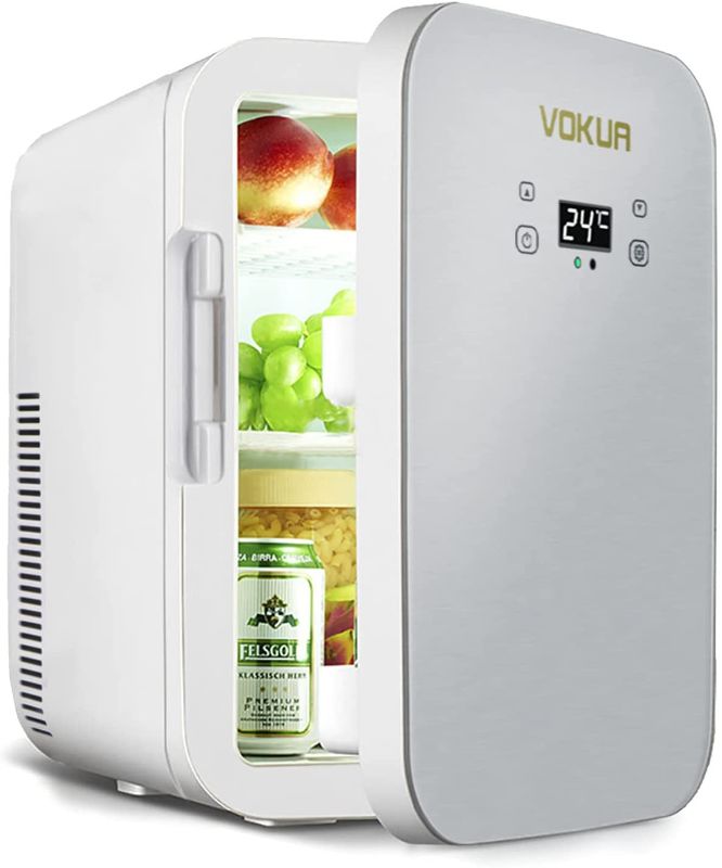 Photo 1 of Mini Fridge, VOKUA 10 Liter/11 Can Dual-Core Compact Refrigerator for Drinks, Bedroom, Skin Care, Office, Dorm, Car, Travel, Portable AC/DC Small Cooler and Warmer with Digital Temperature Control
