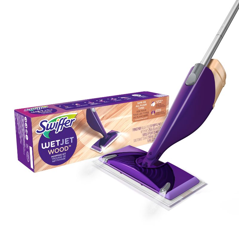 Photo 1 of Swiffer WetJet Wood Mop Starter Kit (1 Mop, 10 Pads, 1 Liquid Solution)