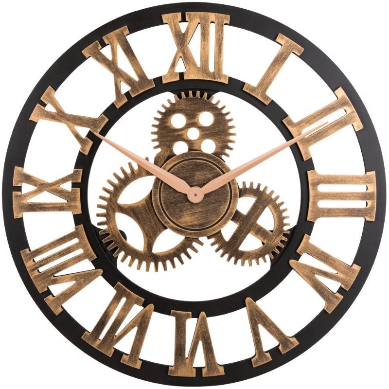 Photo 1 of 16" Industrial Steampunk Vintage Retro Home Decor Wall Clock (16 inches, Roman-Anti-Bronze) Note: Decorative Gears DO NOT Move
