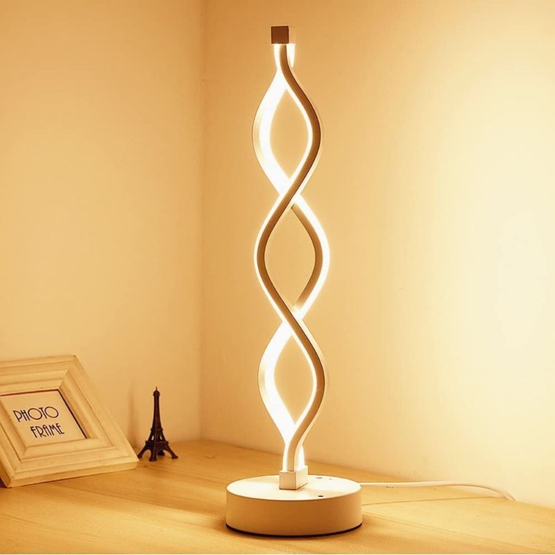 Photo 1 of Spiral LED Table Lamp, Curved LED Desk Lamp, Modern Minimalist Design, 12W Warm White Light, Creative Acrylic LED Modeling Lamp Perfect for Bedroom Living Room (White) (Twist Wave)
