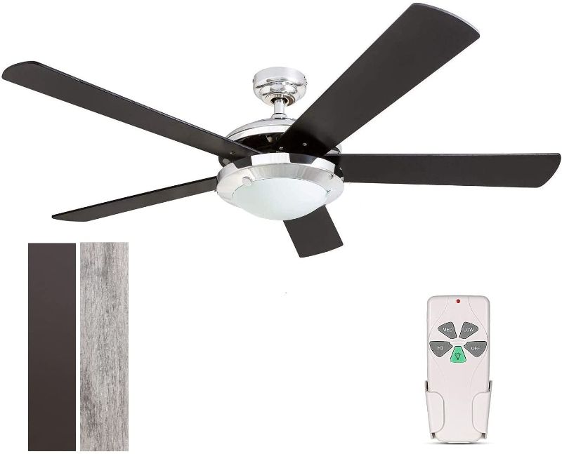 Photo 1 of 52 Inch Modern Style Indoor Ceiling Fan with Dimmable Light Kit and Remote Control, Reversible Blades and Motor, ETL for Living room, Bedroom, Basement, Kitchen, Brushed Nickel
