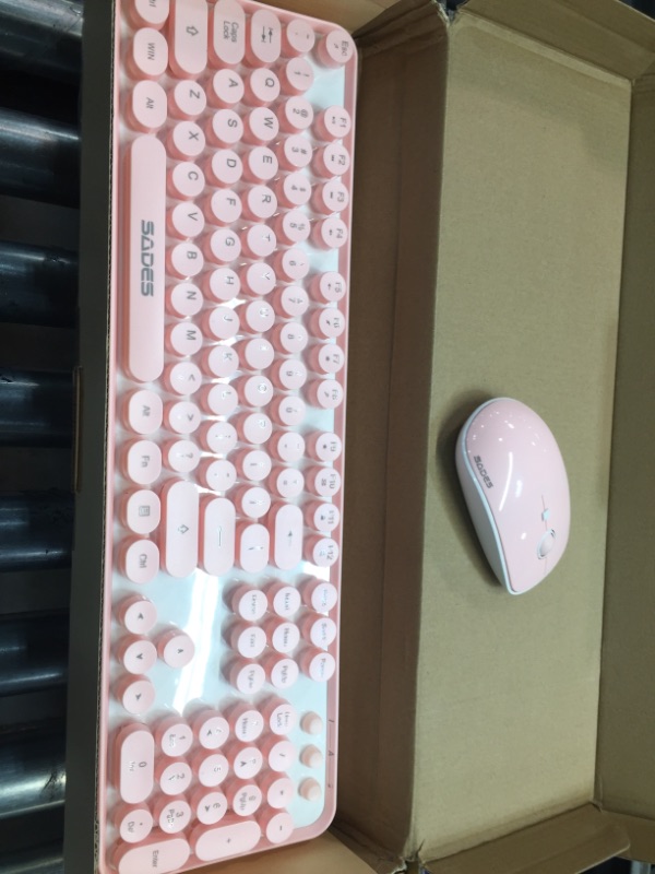 Photo 2 of SADES V2020 Wireless Keyboard and Mouse Combo,Pink Wireless Keyboard with Round Keycaps,2.4GHz Dropout-Free Connection,Long Battery Life,Cute Wireless Moues for PC/Laptop/Mac(Pink)