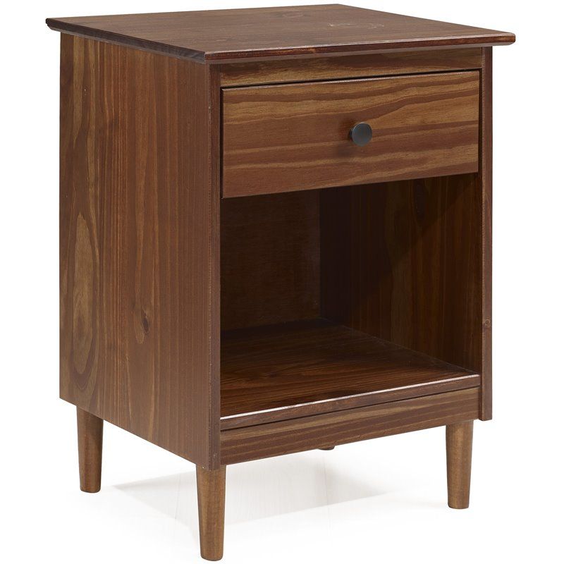 Photo 1 of 1 Drawer Solid Wood Nightstand in Walnut
