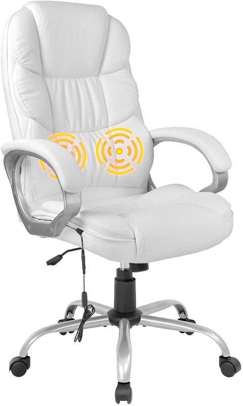 Photo 1 of **PARTS ONLY ** Home Ergonomic Office Chair Massage Comfortable Desk Chair Rolling Swivel Computer Chair with Lumbar Support Headrest Armrest High Back Task Chair PU Leather Executive Chair for Men Adults(White)
 