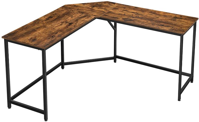 Photo 1 of Computer Desk, 58-Inch Corner Desk for Study, Home Office Writing Workstation, Gaming Table, Space-Saving, Easy Assembly, Industrial Design, Rustic Brown and Black ULWD73X
