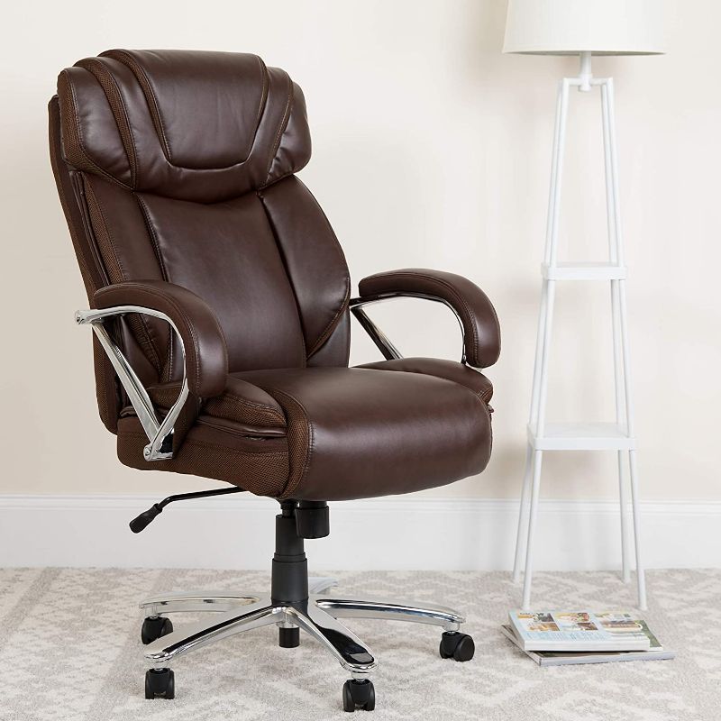 Photo 1 of Flash Furniture HERCULES Series Big & Tall 500 lb. Rated Brown LeatherSoft Executive Swivel Ergonomic Office Chair with Extra Wide Seat
