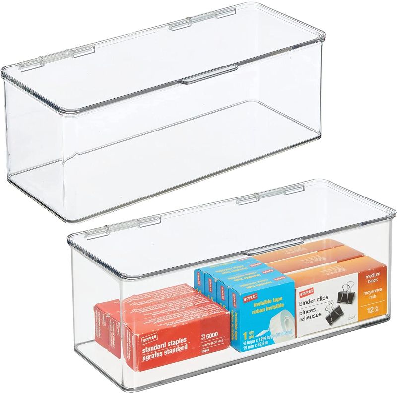 Photo 1 of 8pck Plastic Stackable Home, Office Supplies Storage Organizer Box with Attached Hinged Lid - Holder Bin for Note Pads, Gel Pens, Staples, Dry Erase Markers, Tape - 5" High